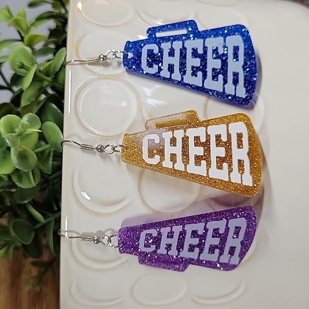 CHEER SQUAD Megaphone Sparkle Earrings, choice of color